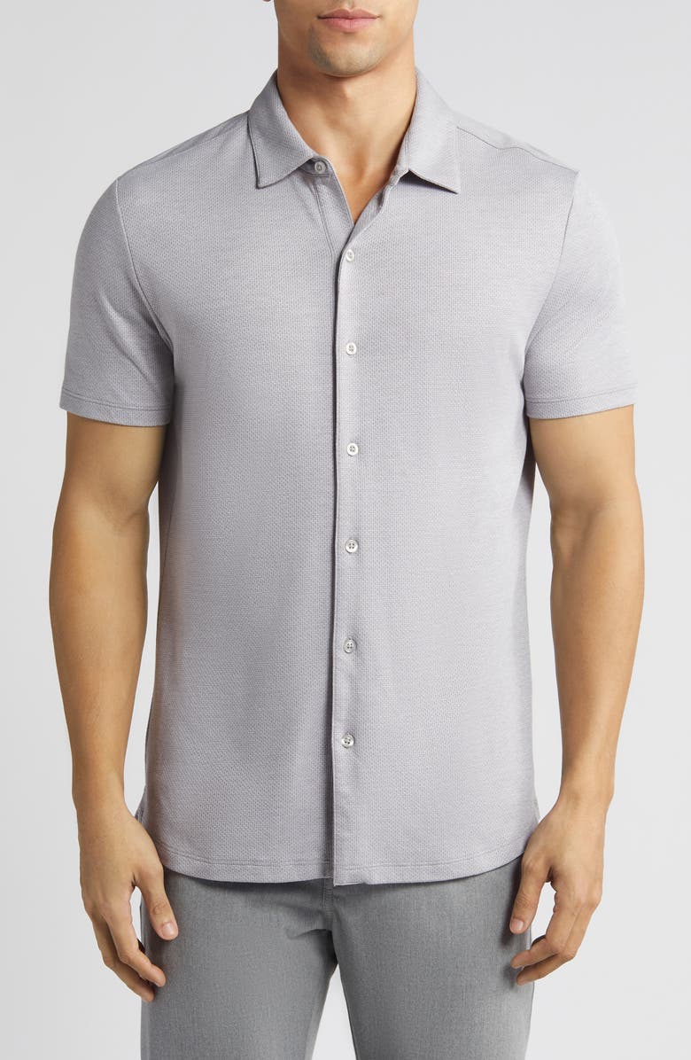 Robert Barakett Robbins Knit Short Sleeve Button-Up Shirt, Main, color, Grey