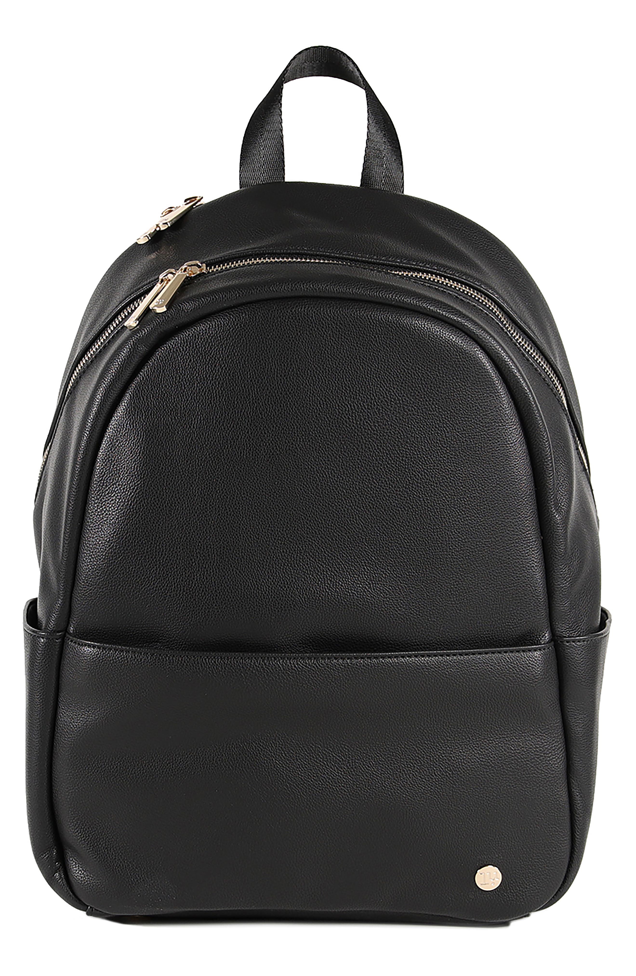 little unicorn Faux Leather Diaper Backpack, Main, color, Black