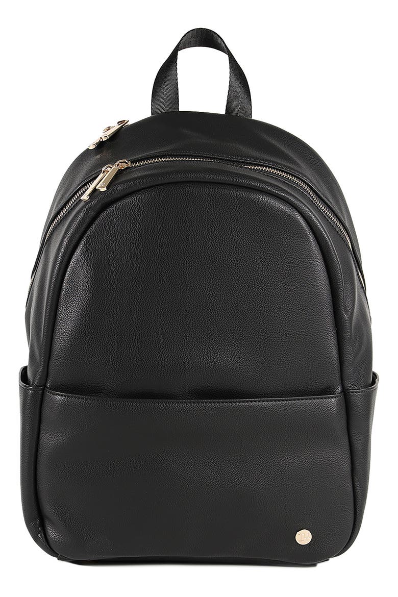 Faux Leather Diaper Backpack, Main, color, BLACK