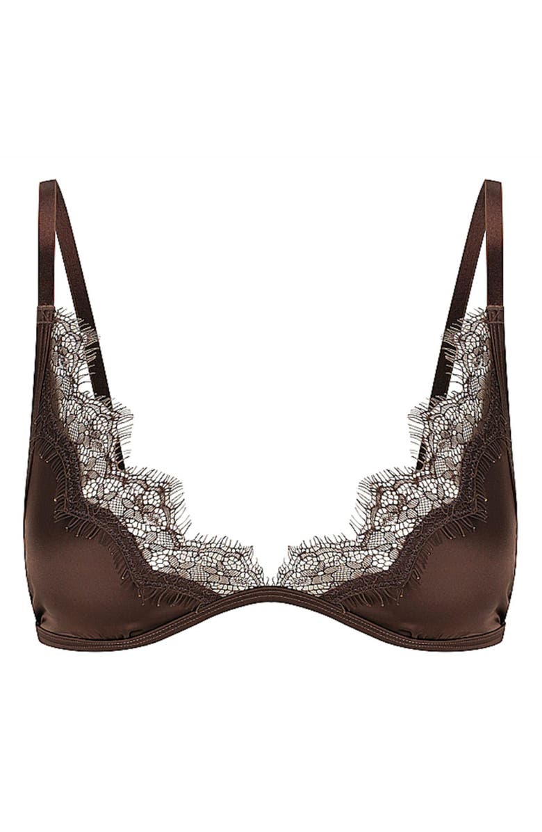 Kat The Label Sorrento Eyelash Lace Trim Satin Bralette, Alternate, color, Espresso