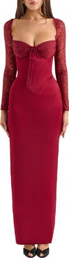 HOUSE OF CB Perdi Corset Bodice Long Sleeve Gown