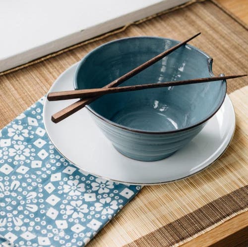 Ten Thousand Villages Chopsticks & Blue Bowl Set In Blue