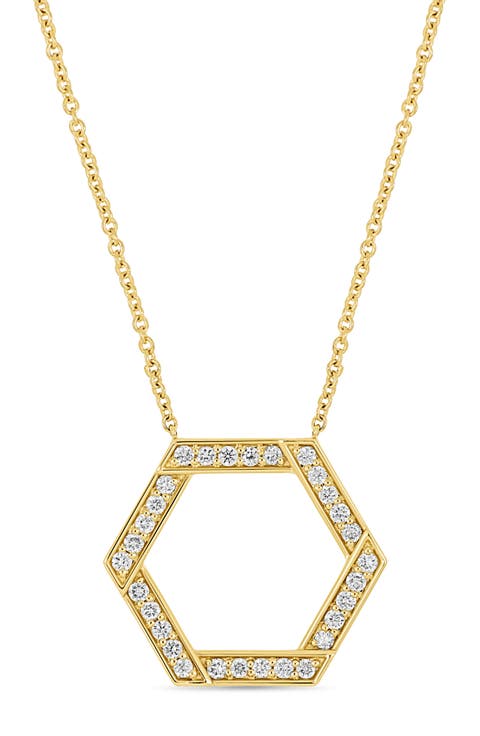 18k Gold Diamond Hexagon Pendant Necklace
