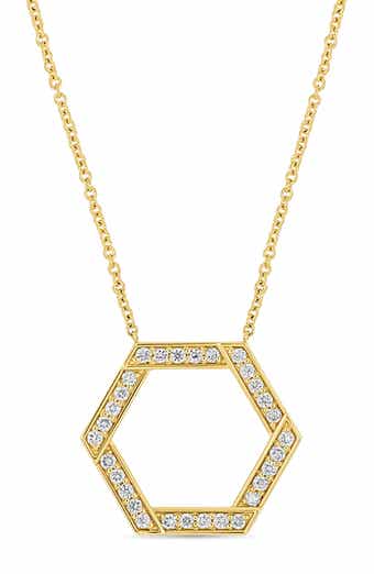 18k Gold Diamond Hexagon Pendant Necklace