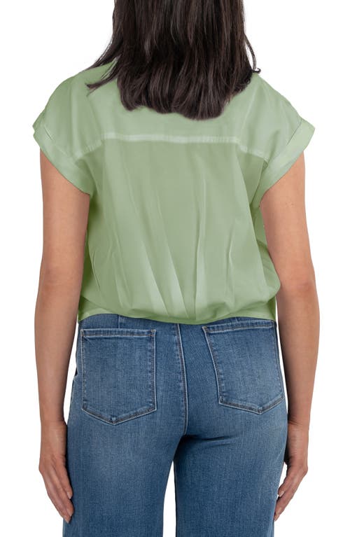 Kut From The Kloth Gaia Pleat Hem Short Sleeve Button-up Top In Olive