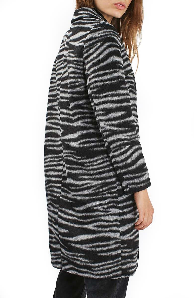Topshop Zebra Print Coat, Alternate, color, 