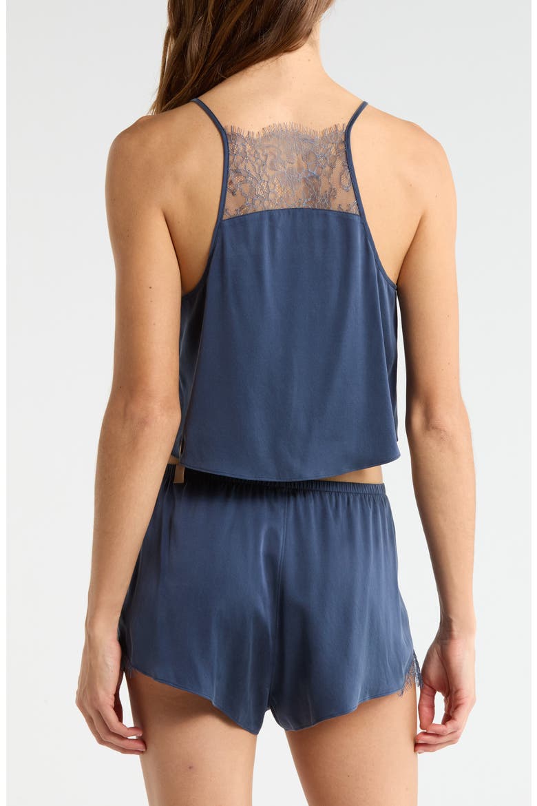 Lace Trim Washable Silk Short Pajamas, Alternate, color, DEEP BLUE