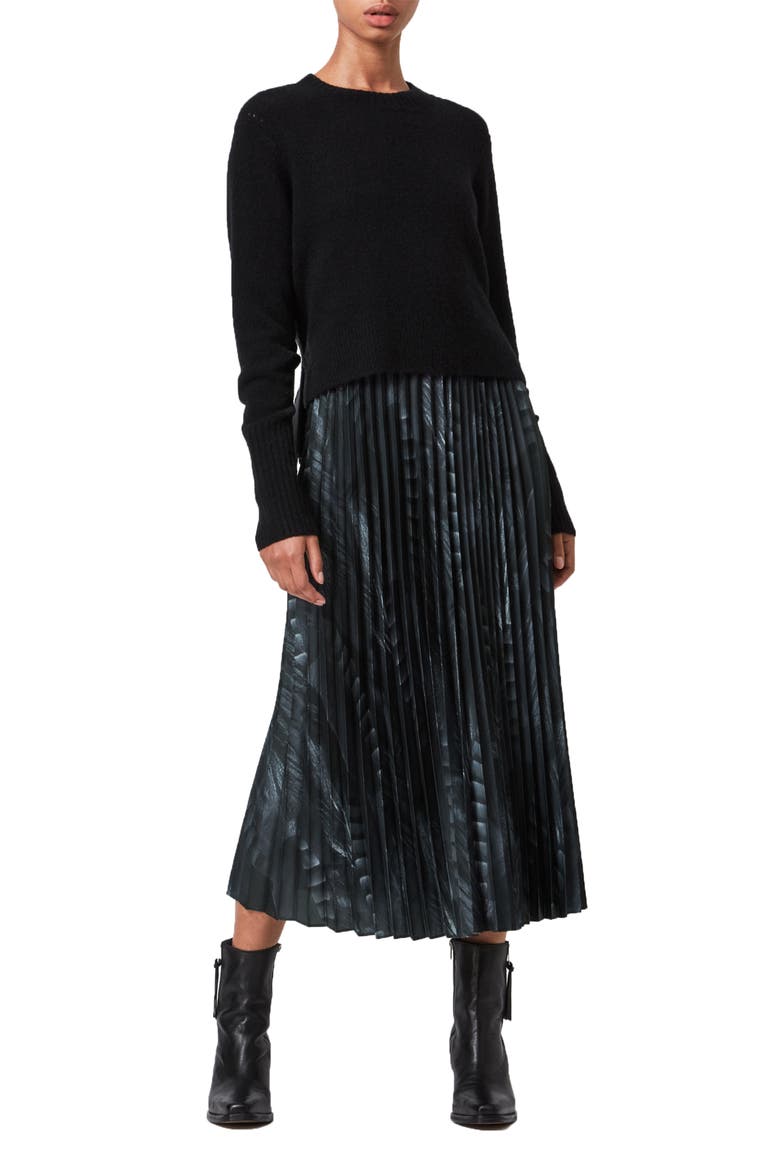 Leowa Pleated Dress with Wool Blend Sweater, Main, color, BLACK
