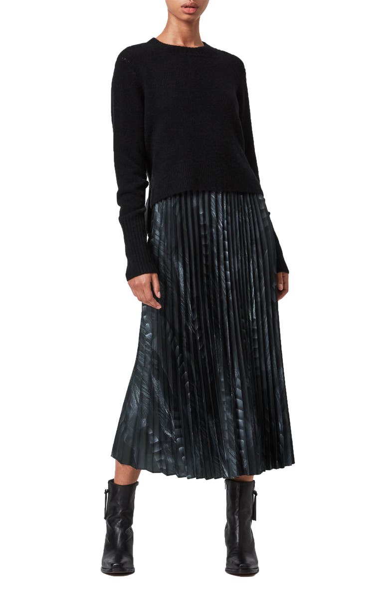 AllSaints Leowa Pleated Dress with Wool Blend Sweater, Main, color,
