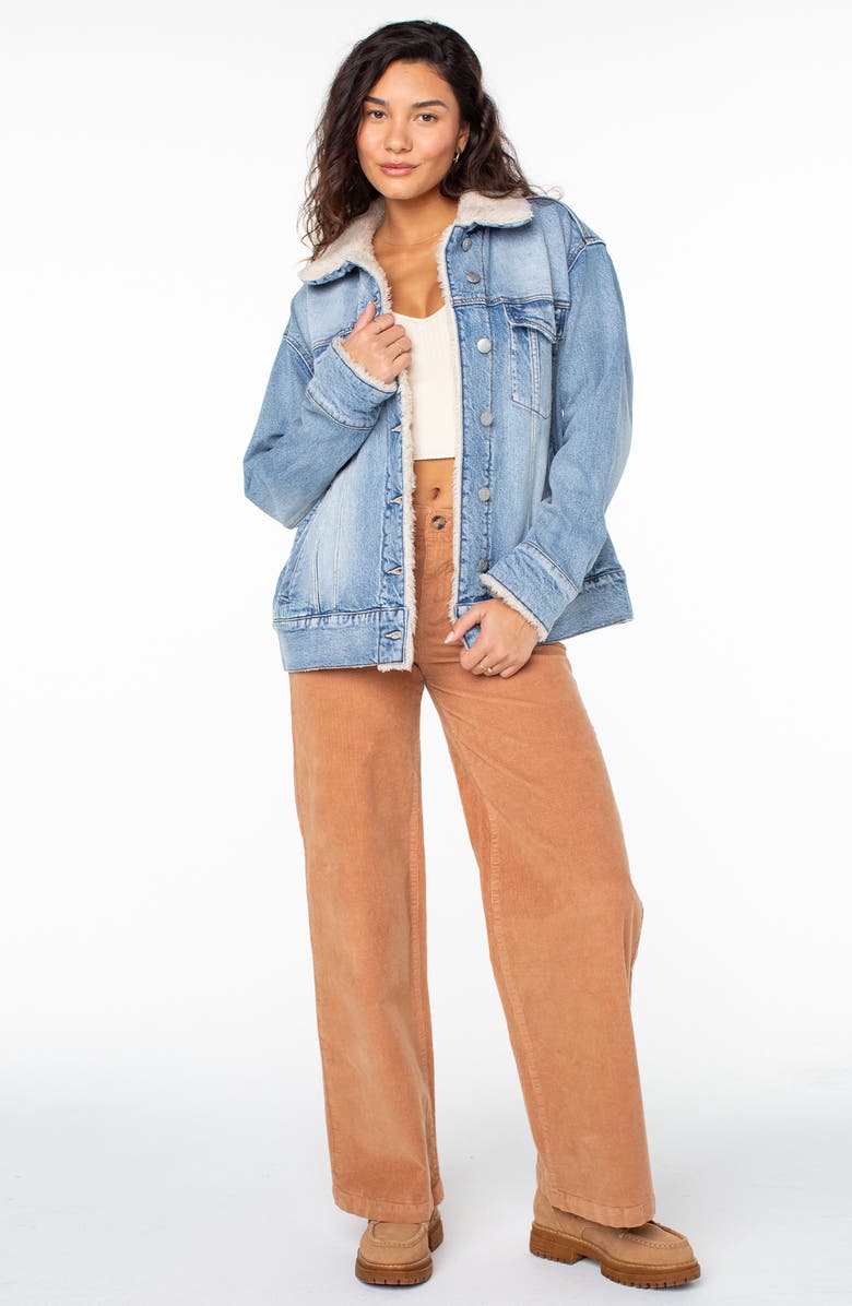 Roxy So Amped Faux Fur Lined Denim Jacket, Alternate, color, Surf Fin