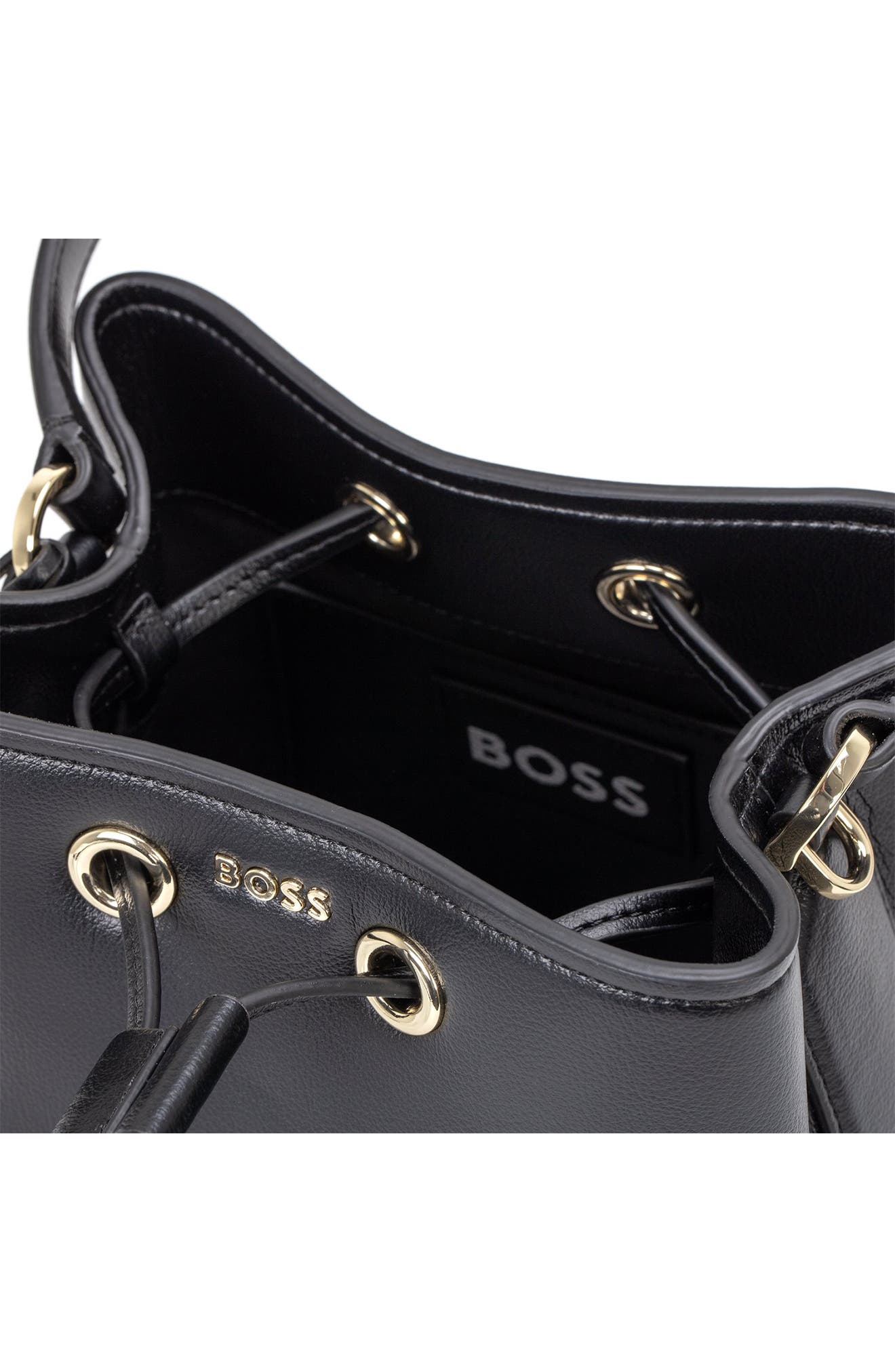 BOSS Mini Liriel Faux Leather Bucket Bag, Alternate, color, Black