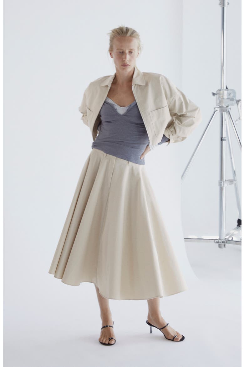 Flared Stretch Cotton Midi Skirt, Alternate, color, ECRU