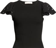 Ulla Johnson Edith Mixed Media Ruffle Sleeve Top