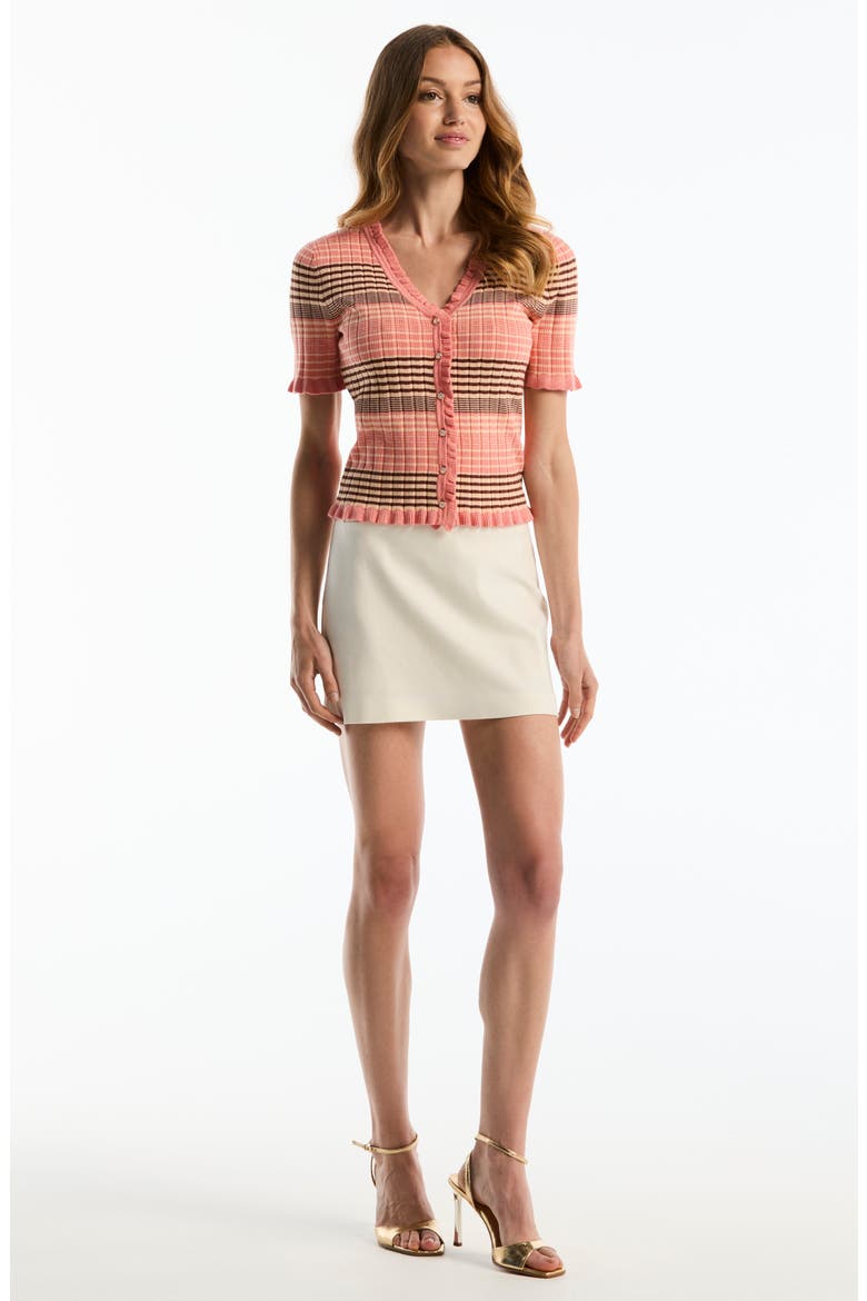 Ruffled V-Neck Cardigan, Alternate, color, CORAL HAZE