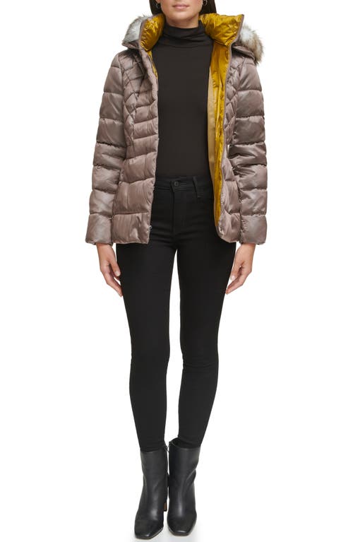 Kenneth Cole New York Core Mixed Puffer Jacket With Faux Fur Trim In Taupe