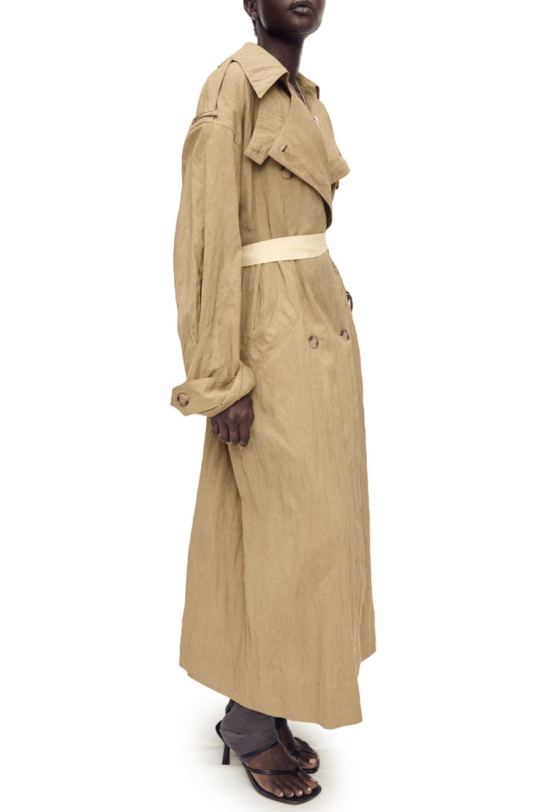 Wrinkled Oversized Belted Trench Coat, Main, color, MEDIUM BROWN