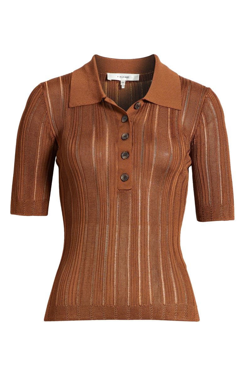 FRAME Laddered Ribbed Short Sleeve Henley, Alternate, color, Light Camel