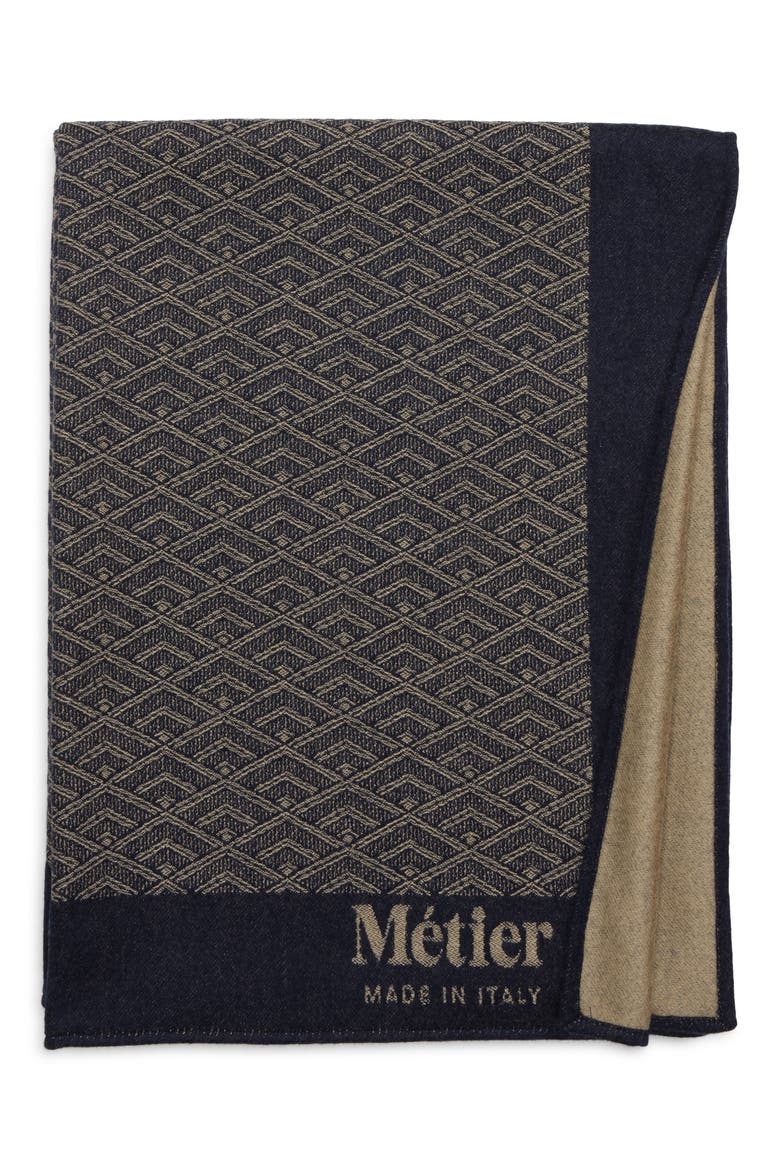 Small Logo Cashmere Throw Blanket, Main, color, NAVY/ NATURAL