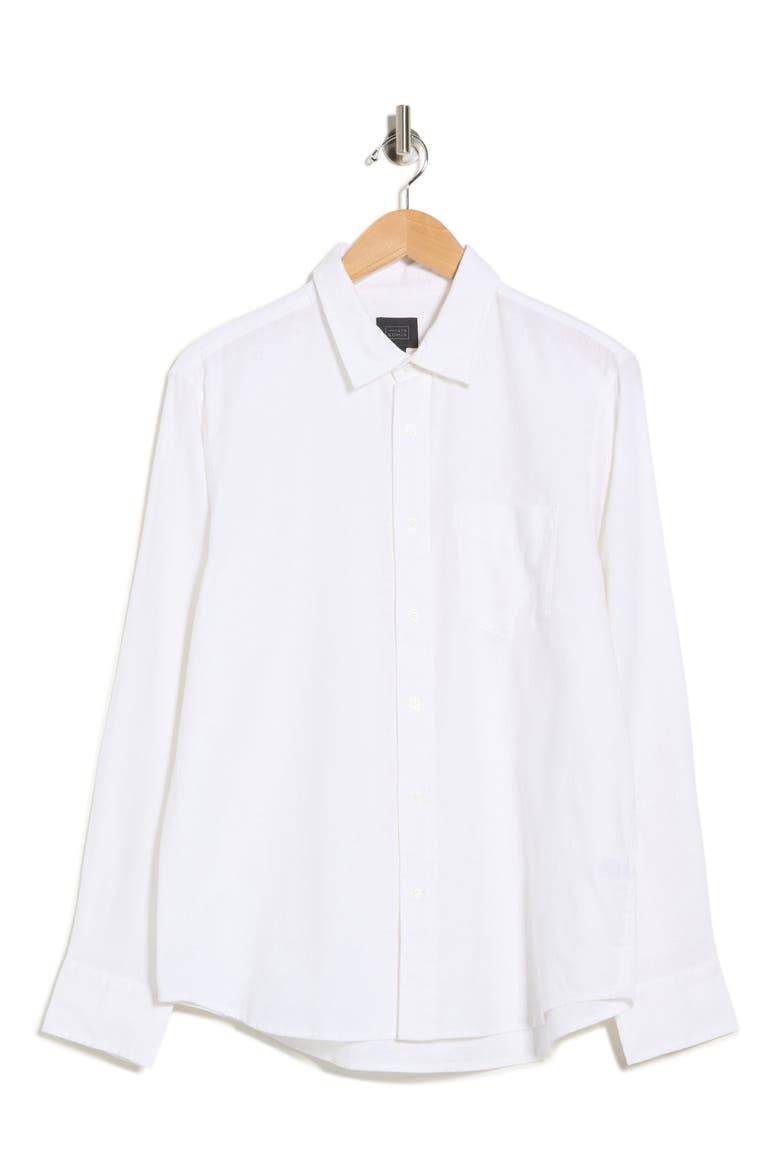 Solid Linen Blend Button-Up Shirt, Alternate, color, WHITE