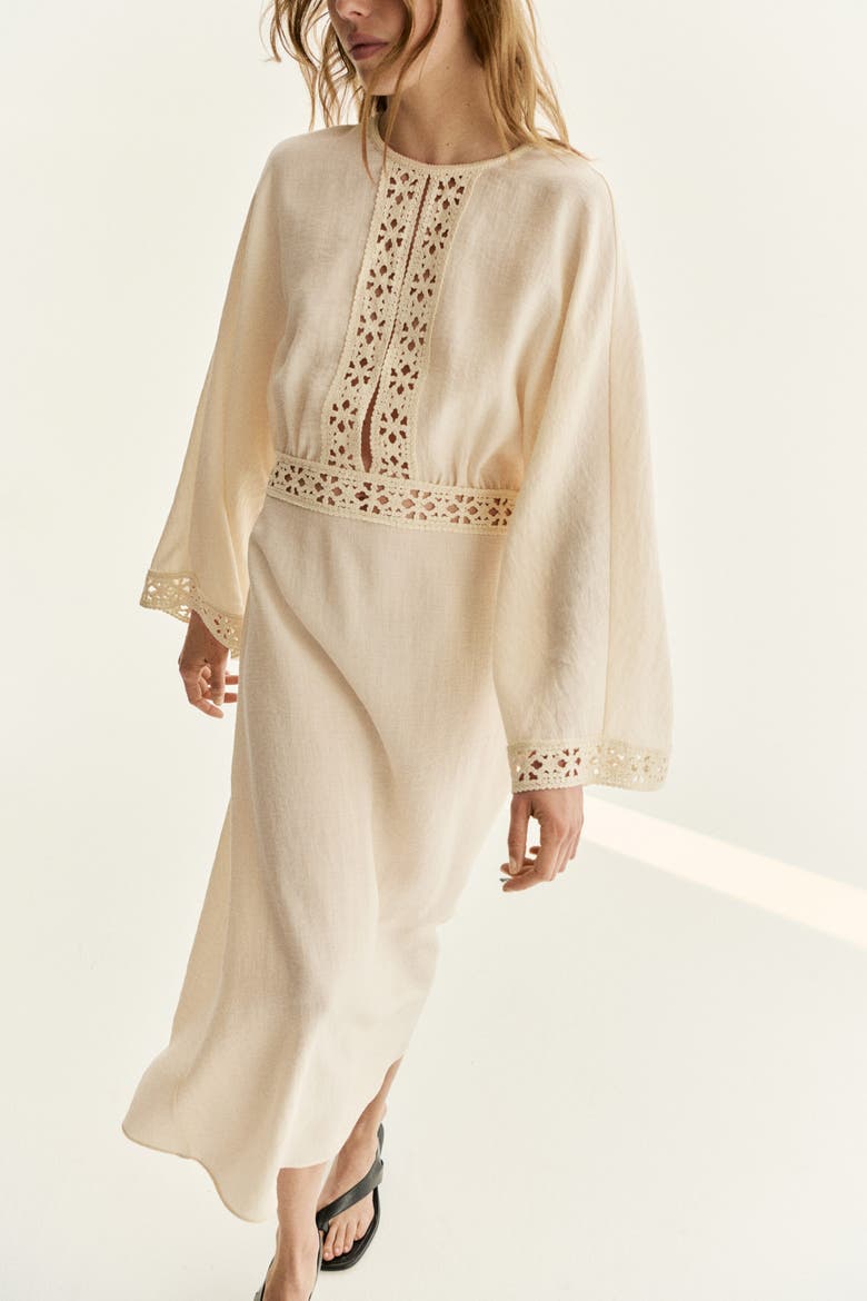 Crochet-look Tunic Dress, Alternate, color, Light beige