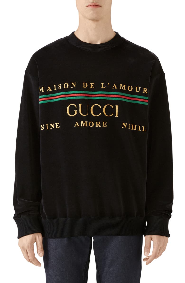 Gucci Embroidered Chenille Crewneck Sweatshirt, Main, color, 