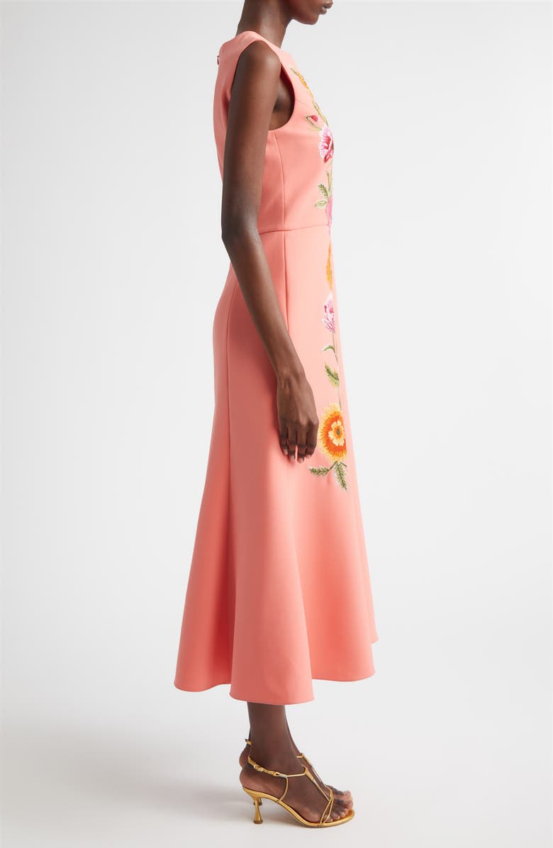 Carolina Herrera Poppy Embroidered Stretch Crepe Fit & Flare Dress, Alternate, color, Sunset Multi