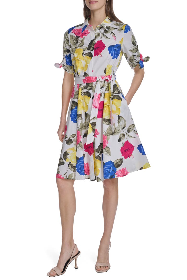 Short Sleeve Cotton Shirtdress, Main, color, LIPSTICK MULTI