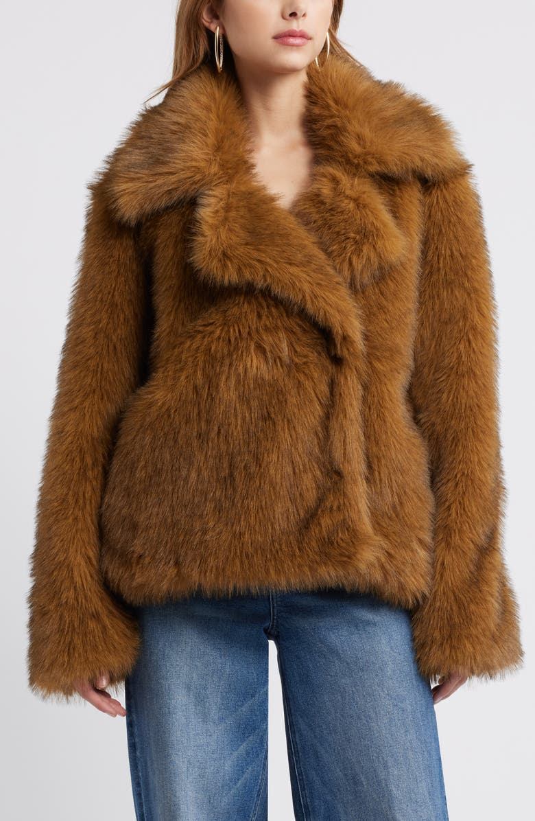 Open Edit Faux Fur Coat, Alternate, color, Brown Chestnut