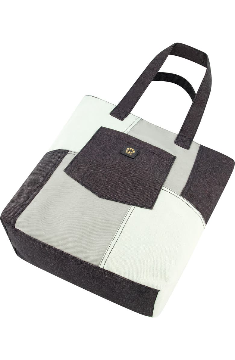 USPA ACCESSORIES Denim Patchwork Tote Bag, Alternate, color, Grey