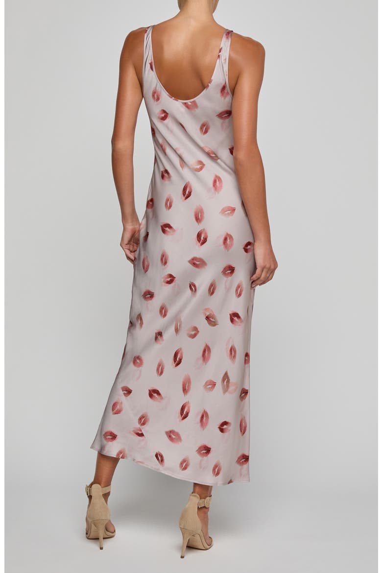 Akiya Kiss Print Satin Maxi Slipdress, Alternate, color, TAUPE/ DK RED FD KISS