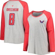 FANATICS Women's Fanatics Branded Alexander Ovechkin Heather Gray/Heather Red Washington Capitals Plus Size Name & Number Raglan Long Sleeve T-Shirt