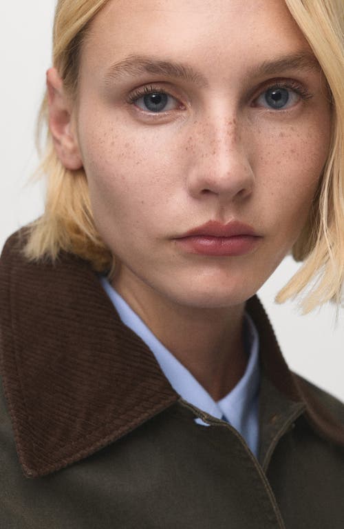 Mango Corduroy Collar Denim Jacket In Green