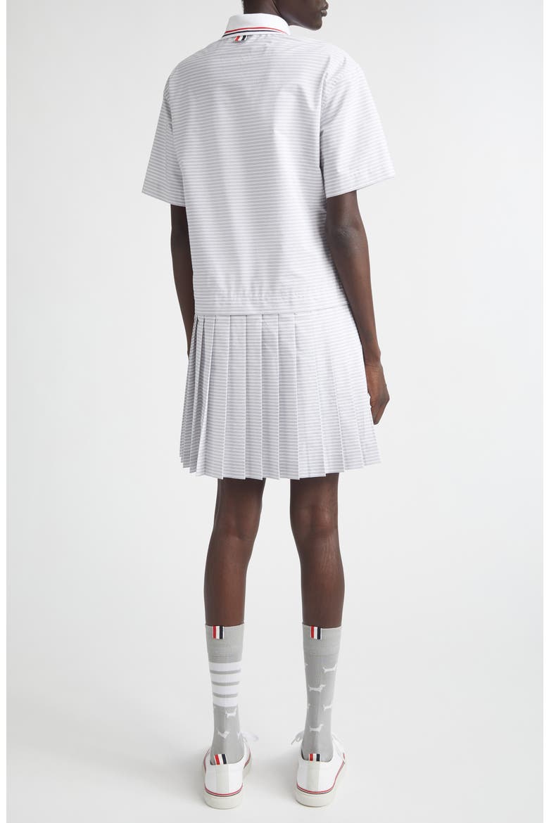 Stripe Pleated Cotton Polo Shirtdress, Alternate, color, MED GREY