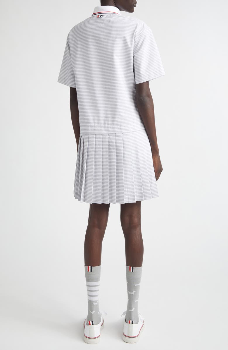 Thom Browne Stripe Pleated Cotton Polo Shirtdress, Alternate, color, Med Grey