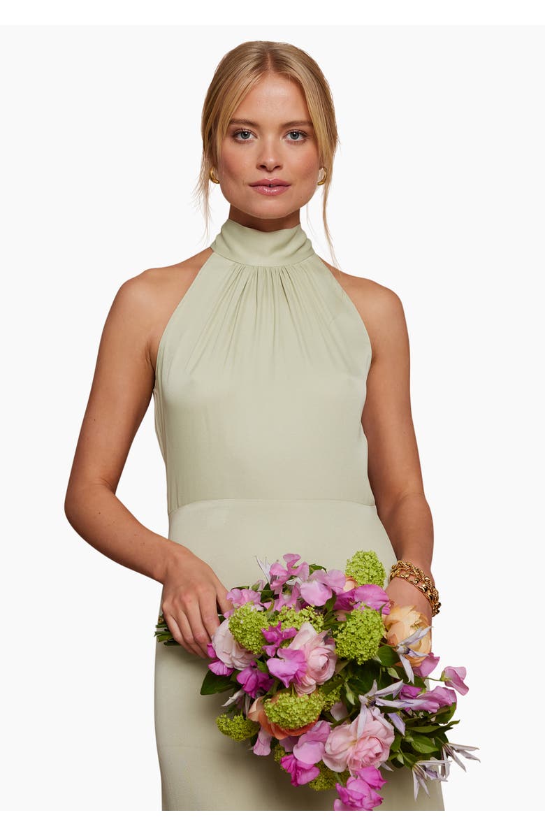 Maids to Measure Tilly Satin High Neck Bridesmaid Dress, Alternate, color, Sage Green