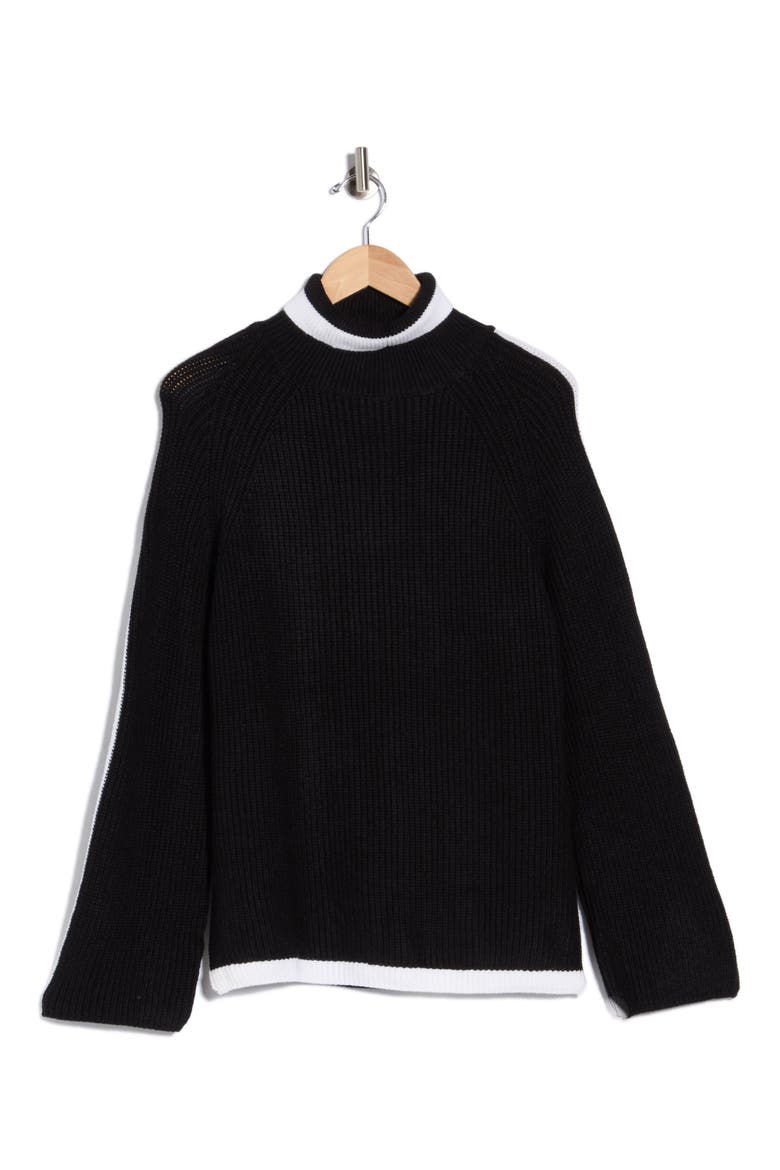 Bold Stripe Mock Neck Sweater, Alternate, color, BLACK