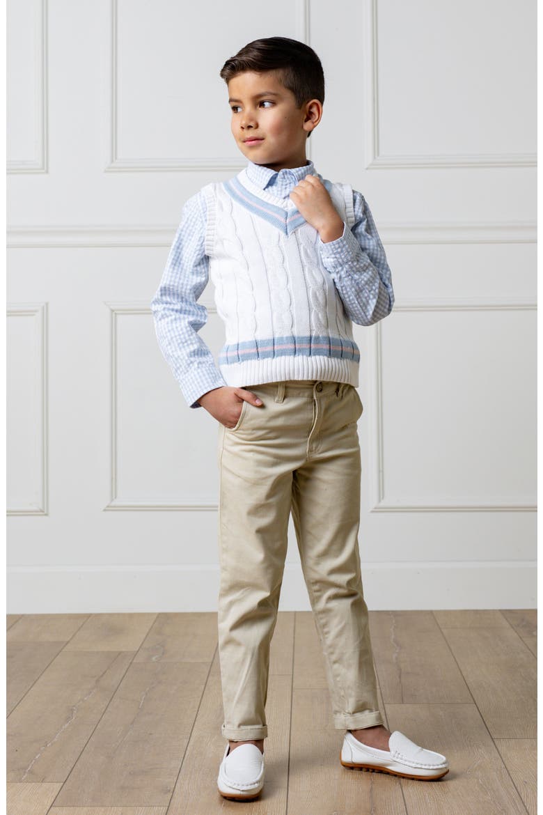 Boys' Organic Cricket Sweater Vest, Kids, Alternate, color, White with Blue and Pink