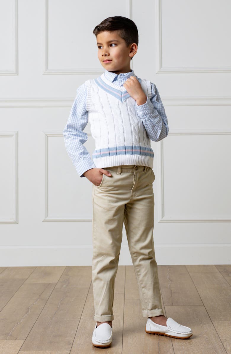 Hope & Henry Boys' Organic Cricket Sweater Vest, Kids, Alternate, color, White With Blue And Pink