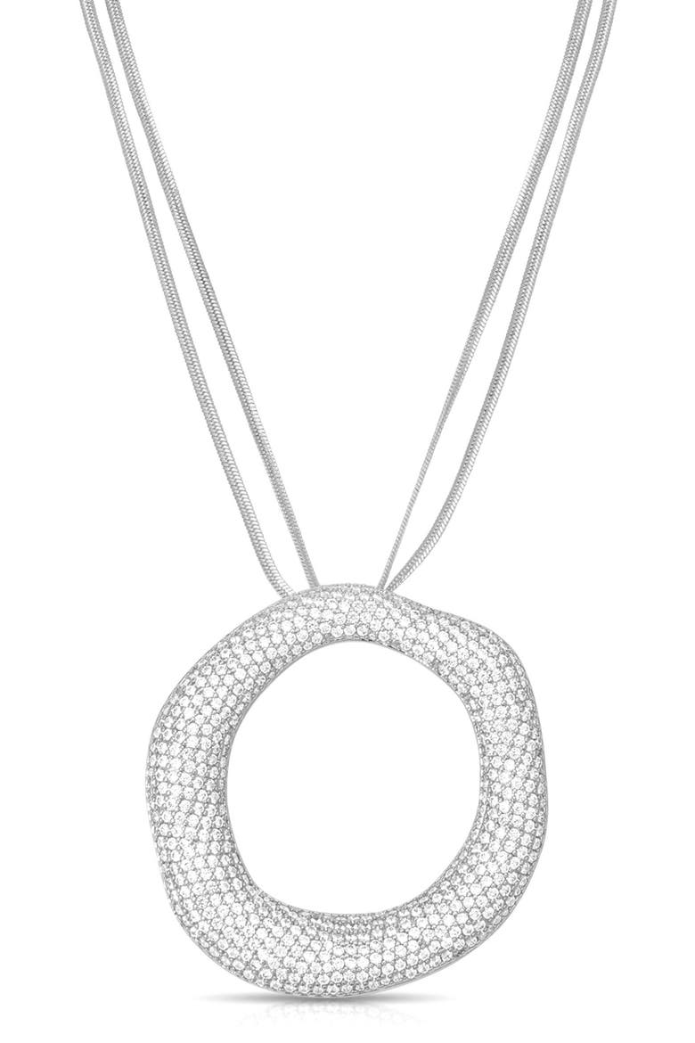 Pavé Cubic Zirconia Open Circle Pendant Necklace, Main, color, SILVER