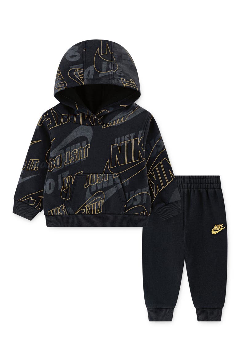 Sportswear Cotton Blend Fleece Hoodie & Joggers Set, Main, color, BLACK