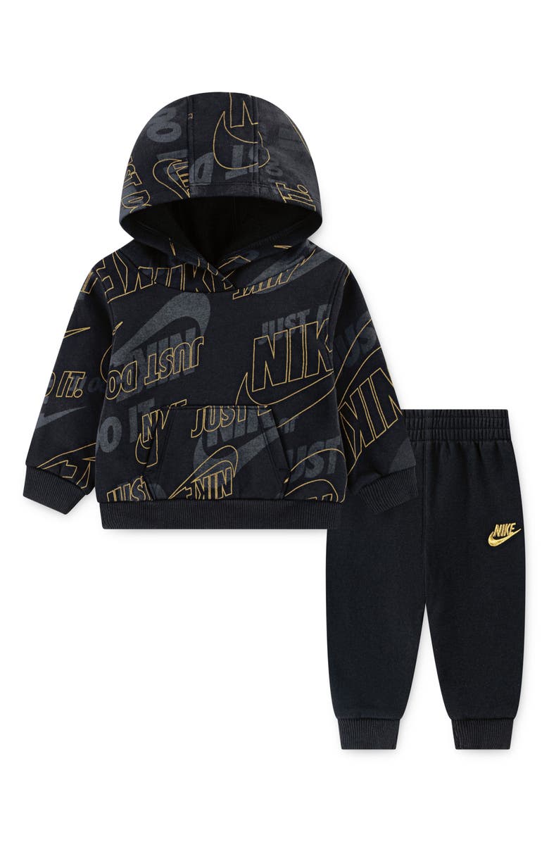 Nike Sportswear Cotton Blend Fleece Hoodie & Joggers Set, Main, color, Black