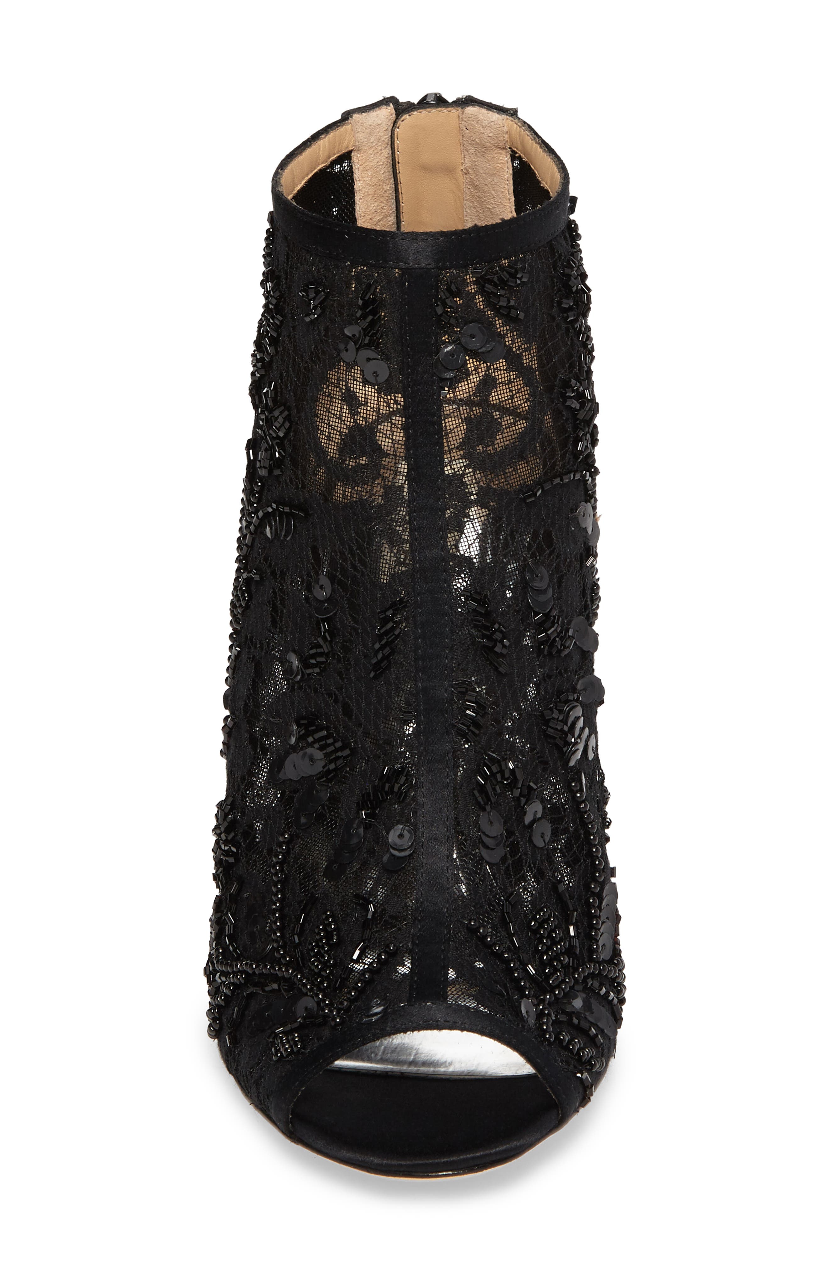 Badgley Mischka Moyra Embellished Lace Bootie, Alternate, color, BLACK SATIN