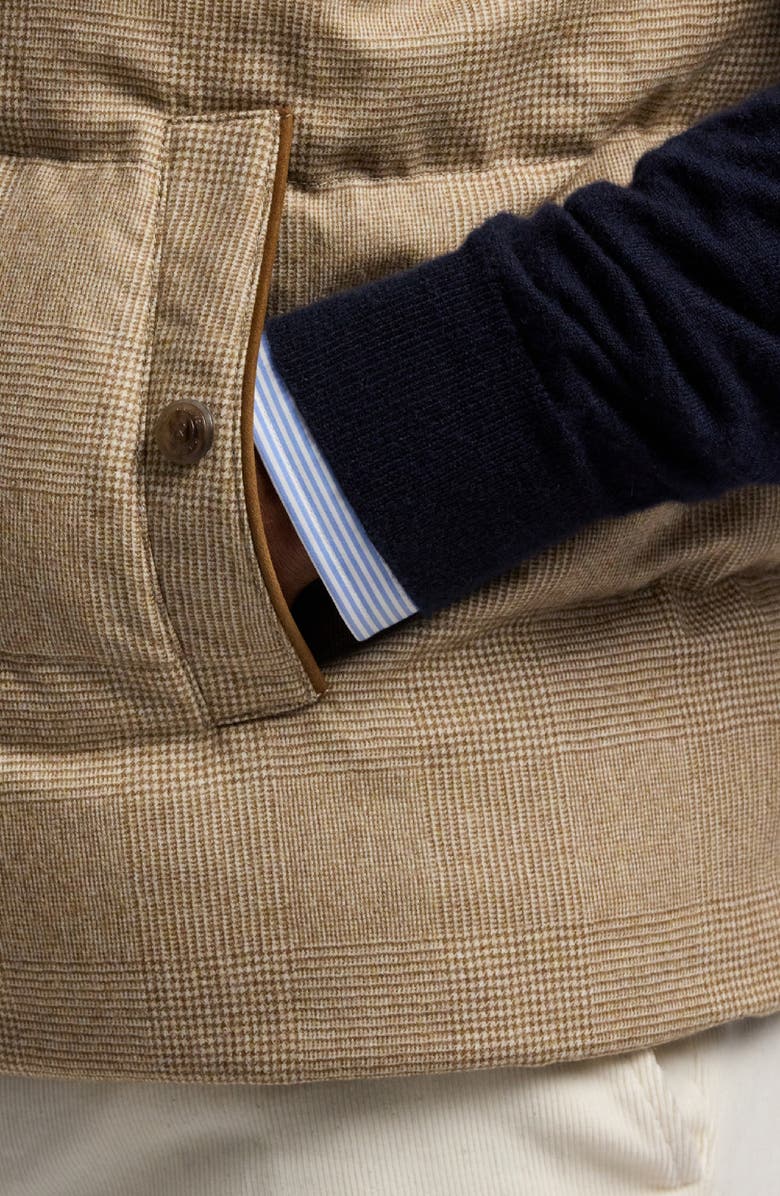 Ralph Lauren Purple Label Whitwell Glen Plaid Wool, Silk & Cashmere 750-Fill-Power Down Puffer Vest, Alternate, color, Light Brown