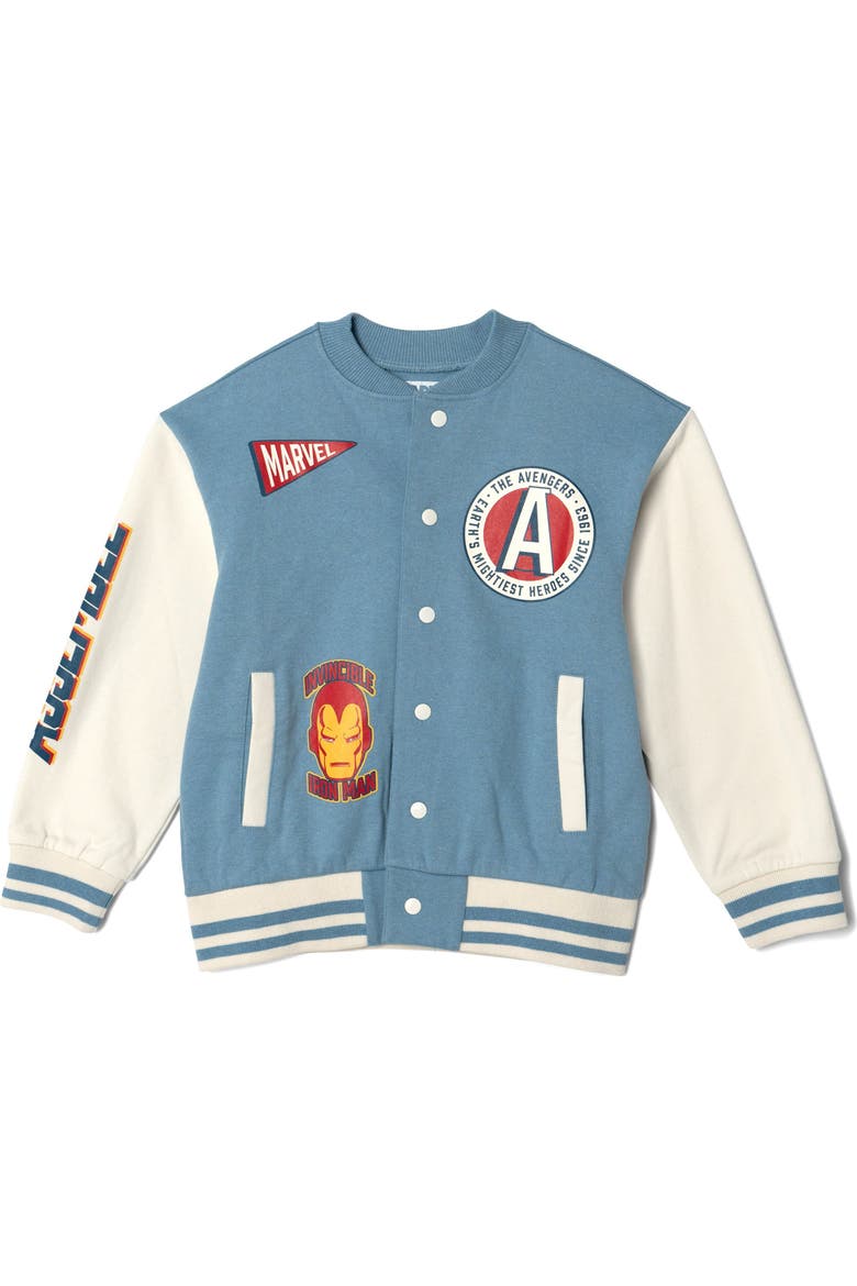 Avengers Fleece Varsity Jacket and Pants Set, Alternate, color, Avengers Blue Cream