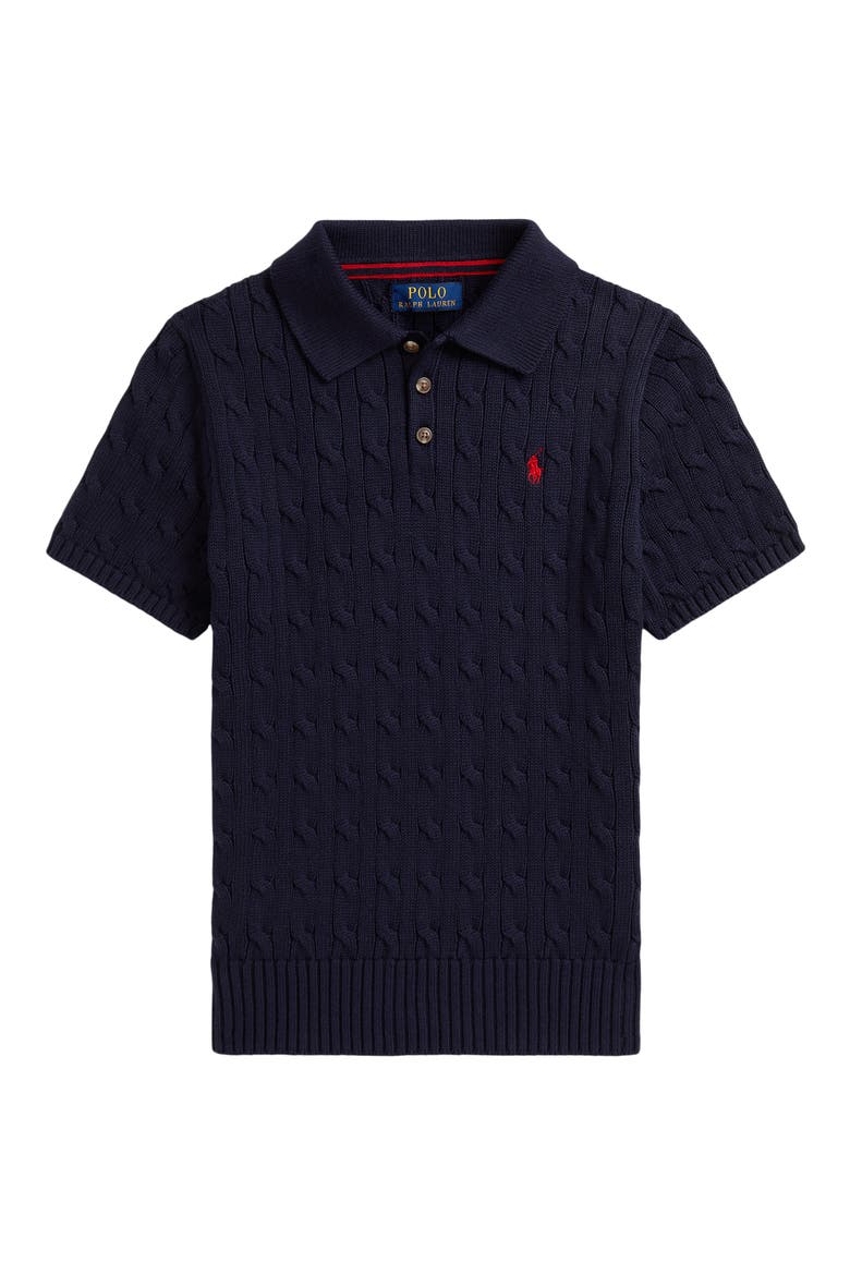 Kids' Cabled Cotton Polo Sweater, Main, color, RL NAVY