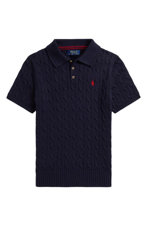 Kids' Cabled Cotton Polo Sweater