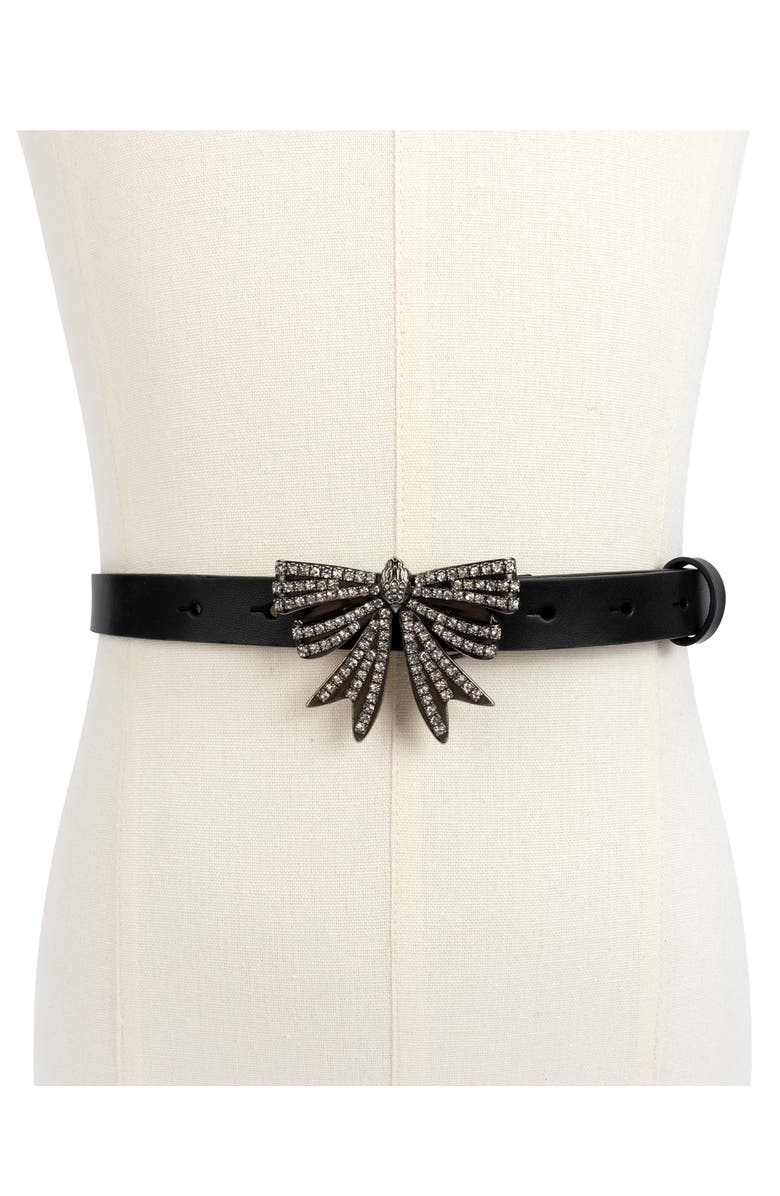 Kurt Geiger London Crystal Bow Buckle Leather Belt, Alternate, color, 