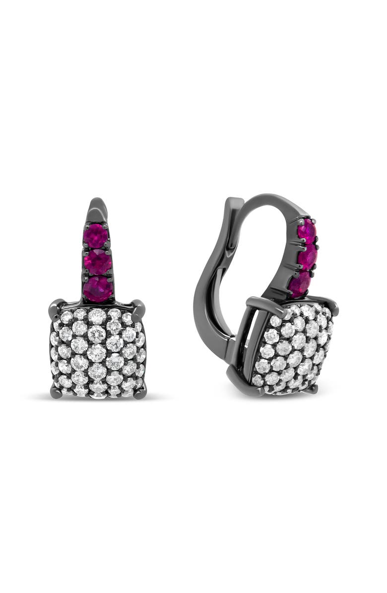 Haus of Brilliance Rhodium over 18K White Gold 7/8 Ctw Diamond and Graduated Red Ruby Drop Earrings, Alternate, color, White