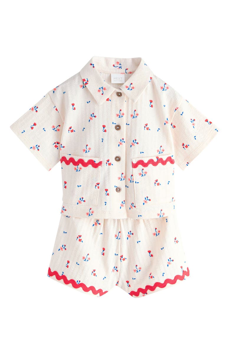 NEXT Kids' Floral Button-Up Shirt & Shorts Set, Main, color, Neutral