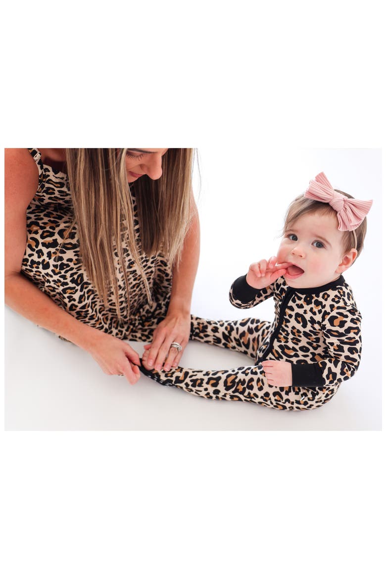 Lana Leopard Fitted Convertible Footie Pajamas, Alternate, color, LIGHT BEIGE
